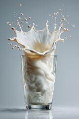 Dynamic milk splash in glass captured mid-air