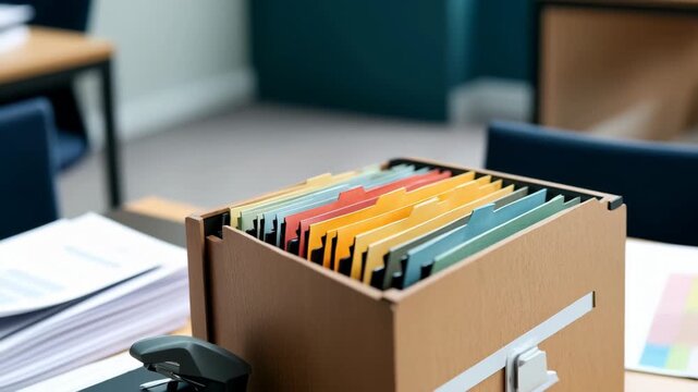 Organizing office files with a new camera in a modern workspace