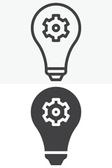 Light bulb gear idea line and solid vector icon set