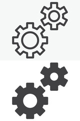 Settings gears line and solid vector icon set