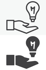 Hand holding idea bulb line and solid vector icon set