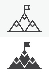 Mountain peak goal line and solid vector icon set