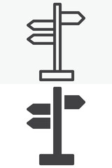 Road direction sign line and solid vector icon set
