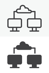 Cloud network connection line and solid vector icon set