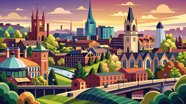 Very beautiful scenic view of Wolverhampton City in England, showcasing a blend of historic architecture and modern urban landscape under balanced daylight conditions.