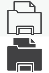 Folder file storage line and solid vector icon set