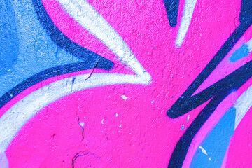graffiti wall Close-up with vibrant pink, blue, black, white lines. Neon 90s style, fluorescent colors, urban street art abstraction. Digital art, posters, creative banner, summer visuals, web header.