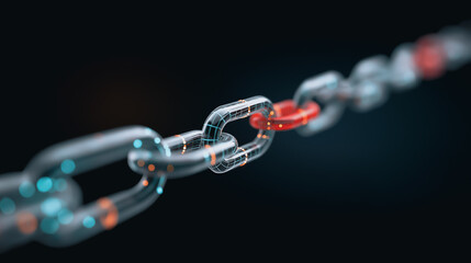 A vibrant digital chain, with one crucial link highlighted in a striking red, symbolizing connection, security, and the essential strength of unity. 