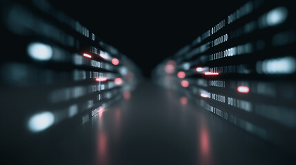 A digital tunnel with lines of code glowing with light, representing the unseen world of data and networks.