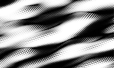 Light gradient halftone dots grunge wide background. Monochrome gradient halftone dots background. Vector illustration. Big wave