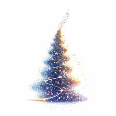 Christmas Tree Vector Illustration with Sparkling Lights and Falling Snow