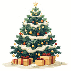 Festive Vector Illustration of a Decorated Christmas Tree with Gifts