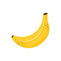 Ripe banana vector illustration isolated on white background. Yellow tropical fruit, flat style. Food icon, fresh natural banana in simple form.