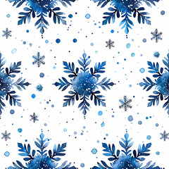 Seamless Blue Watercolor Snowflakes Vector Pattern for Winter Holiday Designs