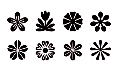A collection of eight minimalist red line art floral designs and abstract patterns on a tansfarant background