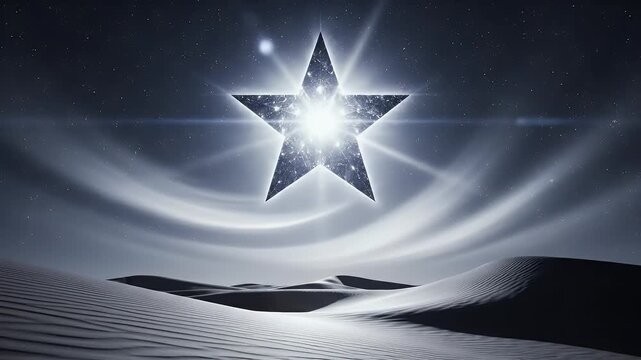 Epiphany Night Scene With Guiding Star Over Desert Silhouette Navy Silver Gradient