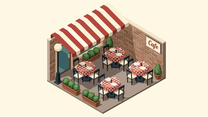Isometric Illustration of Outdoor Cafe Scene.