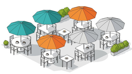 Colorful Outdoor Umbrellas and Tables Illustration.