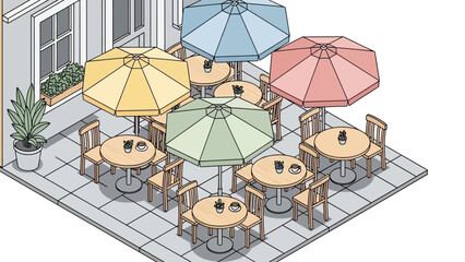 Outdoor Patio Furniture with Colorful Umbrellas.