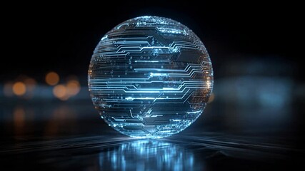 Futuristic sphere digital globe cyber technology virtual planet neon circuit blue light data network sci fi object glowing ball innovation concept holographic design abstract tech art virtual reality - Powered by Adobe