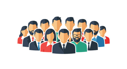 Large group of diverse professional business people avatars representing a corporate team or global community of experts.
