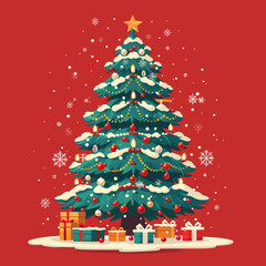 Festive Christmas Tree Vector Illustration with Gift Boxes and Snow