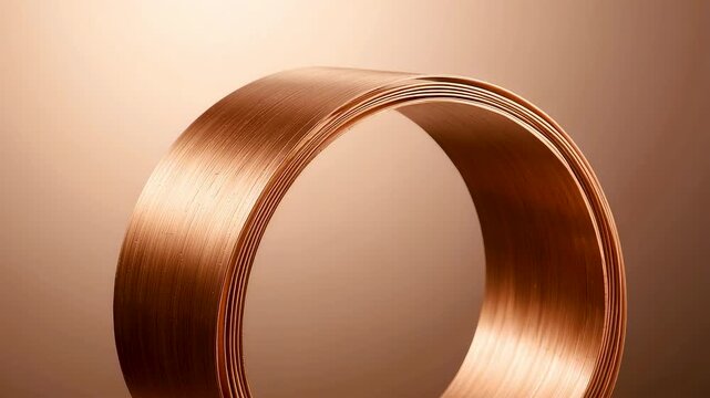 Shiny Copper Coil Strip Rolled Ring Metallic Band Industrial Material Warm Glow