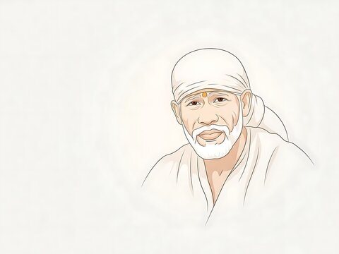 Shirdi Sai Baba Spiritual Portrait Illustration with Peaceful Expression