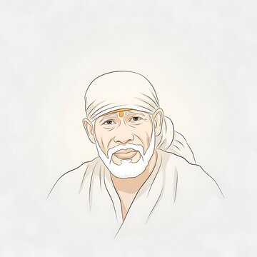 Shirdi Sai Baba Spiritual Portrait Illustration with Peaceful Expression