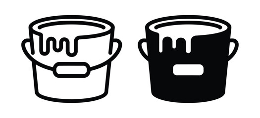 Paint bucket icons with dripping paint in different. Black and white paint buckets with drips. styles great for Drip renovation and art themes vector illustration. © Jannat