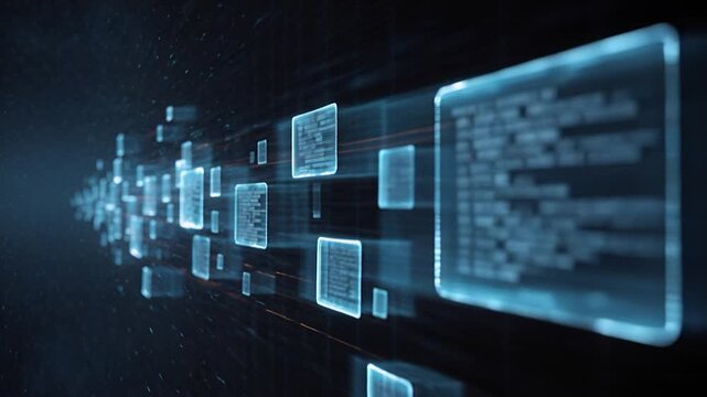 Futuristic technology digital data blue light cyber space network connection virtual screen abstract background computer code information flow motion blur digital block blockchain data technology