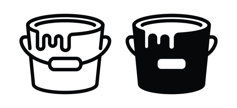 Paint bucket icons with dripping paint in different. Black and white paint buckets with drips. styles great for Drip renovation and art themes vector illustration.