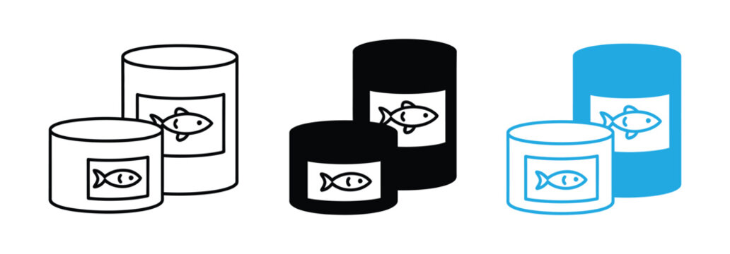 Canned food line and glyph icon, tin can and container, canned fish sign vector graphics. Colorful illustration of assorted canned fish products.