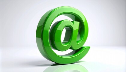 Glossy green 3D “@” symbol on white surface