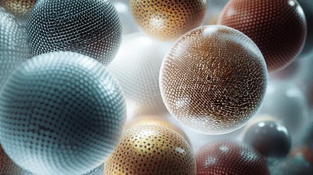 Futuristic 3d sphere abstract background glass bubble metal texture digital pattern microscopic detail science concept modern art geometric design glossy molecule shape macro render smooth depth