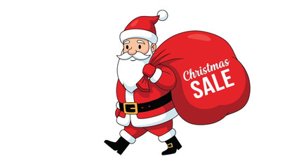 Santa Claus carrying a large red sack with "Christmas SALE" written on it, symbolizing holiday shopping and discounts.