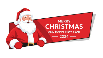 Cheerful Santa Claus Wishing Merry Christmas and Happy New Year 2024 in Vector Illustration © akmal