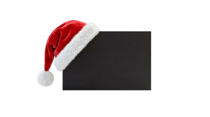 Red Santa Hat on Blank Black Rectangular Sign Isolated on White Background
