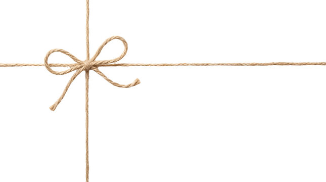 Natural Jute Twine Bow and Thread Wrapped Isolated on White Background