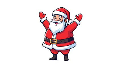 Santa Claus, jolly character with outstretched arms, wearing his iconic red suit with white trim, black belt, and boots, a symbol of Christmas joy and festive spirit