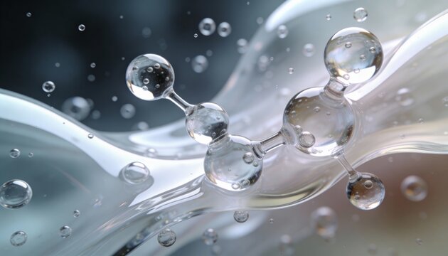 Close-up of Molecules Suspended in a Thick and Viscous Transparent Liquid with Tiny Air Bubbles and Light Refraction Effects