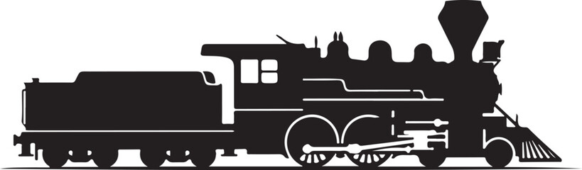 Black silhouette of a vintage steam locomotive on white © e2