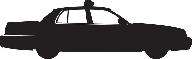 Black silhouette of a police car with light bar vehicle © e2