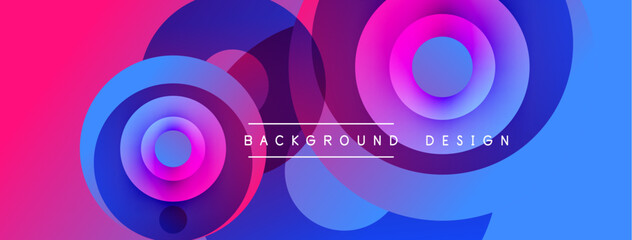 Obraz premium Abstract vibrant circles overlap. Pink, purple, blue hues create dynamic background. Text reads background design. Modern visual element.