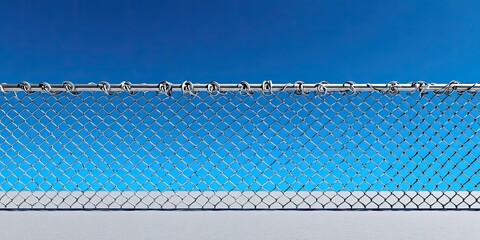 Chain link fence against clear, vibrant blue sky