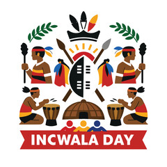 Square Incwala Day Icon Showing Eswatini Cultural Celebration Unity Tradition Heritage Minimal Flat Illustration