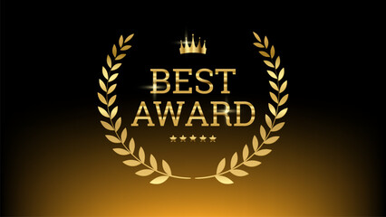 Best Award Gold laurel wreath, Golden circular laurel olive branches greek wreath with crown, A winner award of olive winner symbol, achievement heraldry symbol vector isolated on dark gold background