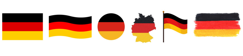 Germany flag icons set with waving and textured styles for patriotic use
