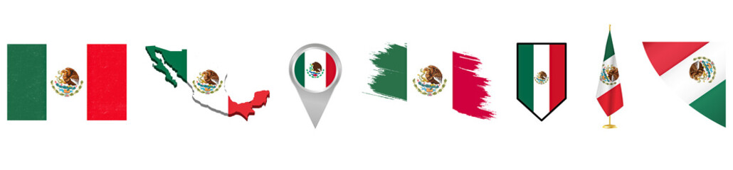 Mexican Flags Set in Different Style - Mexico Flags Collection Icons