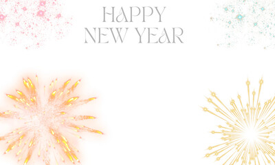 PNG image of&nbsp;Festive fireworks celebration graphic with glowing light effects and happy new year text on transparent background